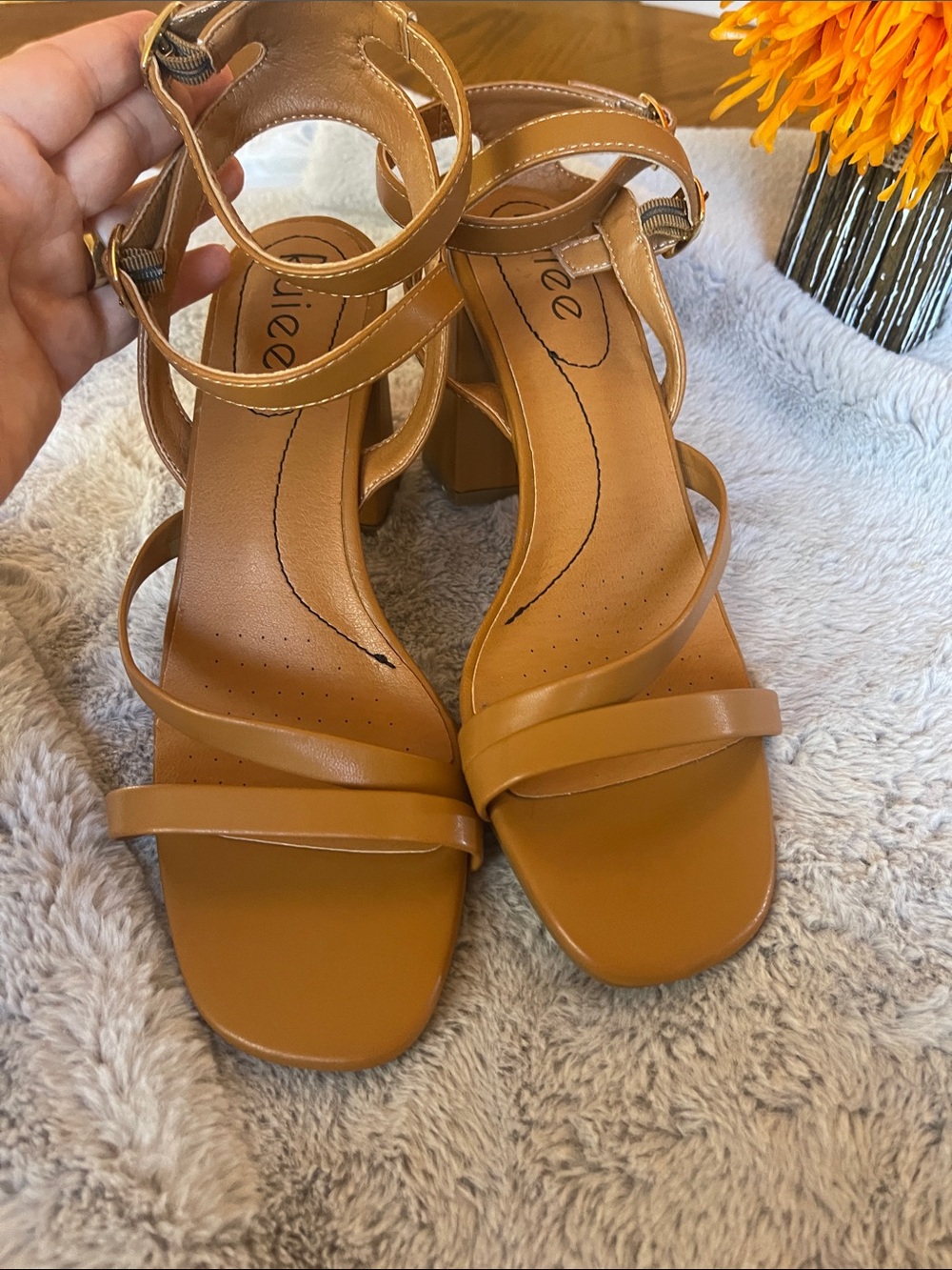 Strappy Tan Block Heel Sandals - Comfortable Everyday Style